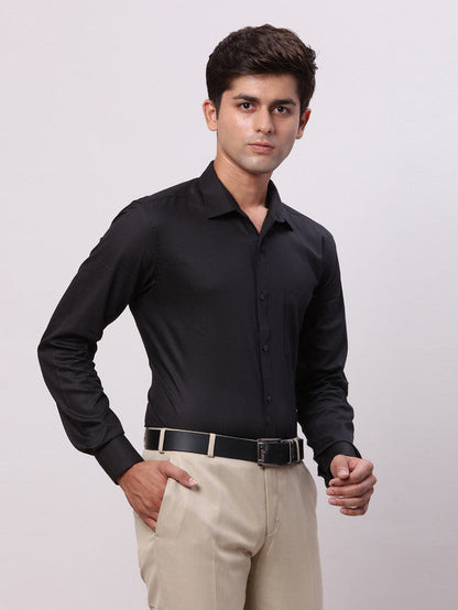 Park Avenue Black Structure Slim Fit Cotton Blend Formal Shirt