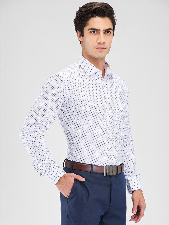 Park Avenue White Printed Slim Fit Cotton Blend Formal Shirt