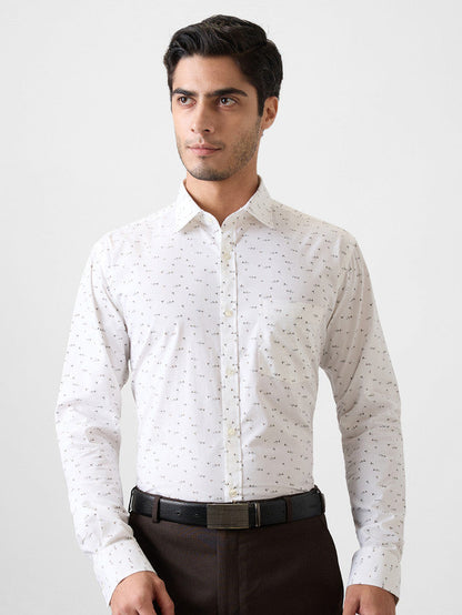 Park Avenue Men White Print Slim Fit Cotton Formal Shirt