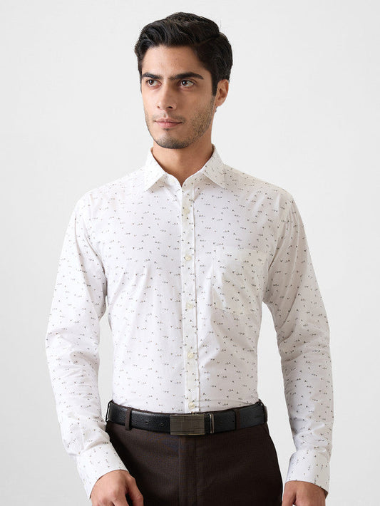 Park Avenue Men White Print Slim Fit Cotton Formal Shirt