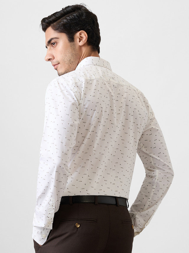 Park Avenue Men White Print Slim Fit Cotton Formal Shirt