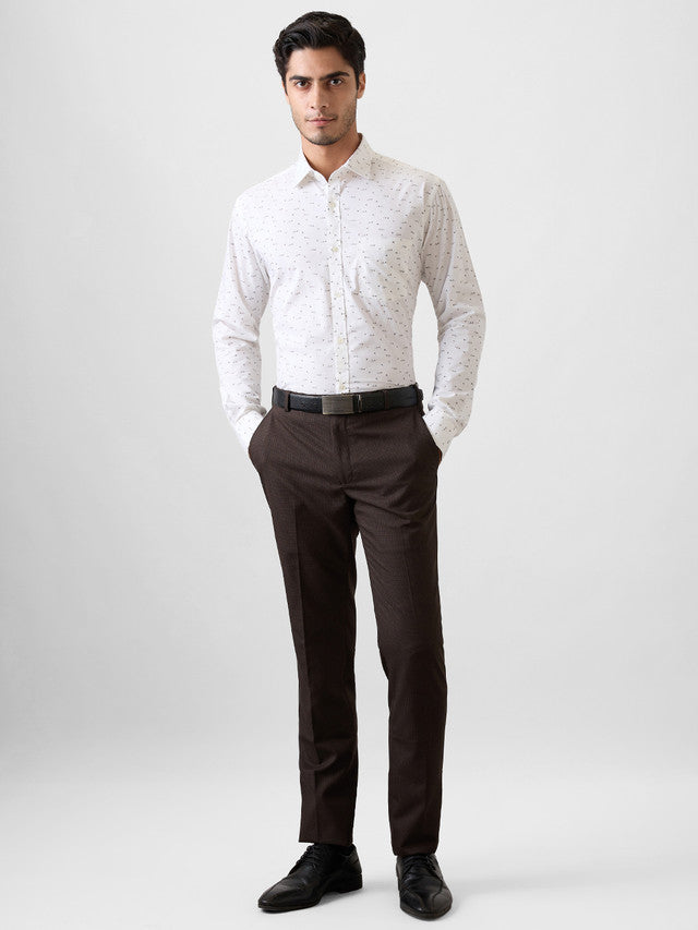 Park Avenue Men White Print Slim Fit Cotton Formal Shirt