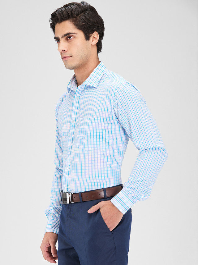 Park Avenue Green Checks Slim Fit Cotton Blend Formal Shirt