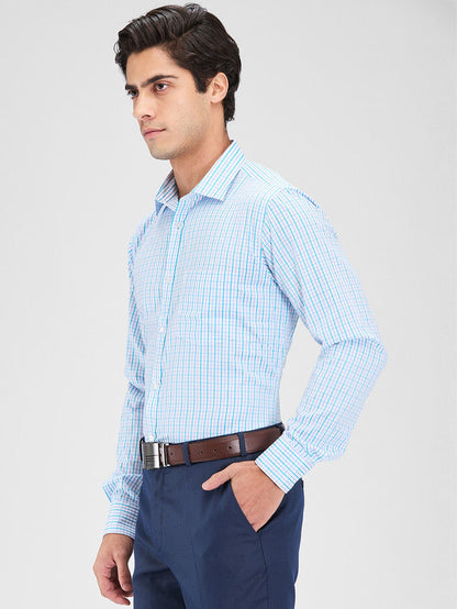 Park Avenue Green Checks Slim Fit Cotton Blend Formal Shirt