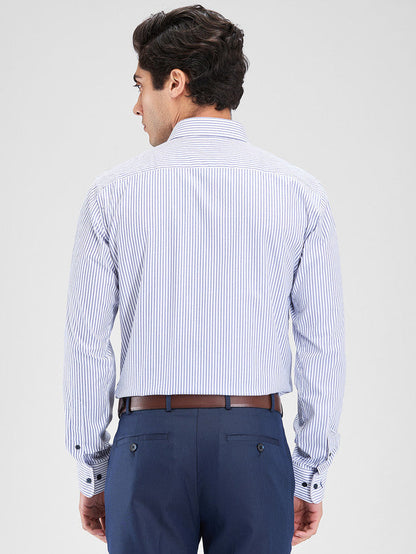 Park Avenue Blue Stripe Slim Fit Cotton Blend Formal Shirt