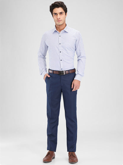 Park Avenue Blue Stripe Slim Fit Cotton Blend Formal Shirt