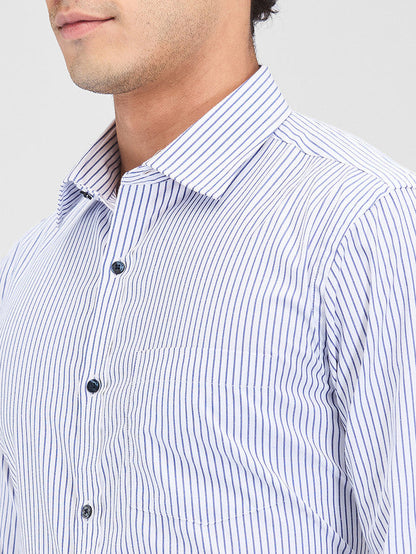 Park Avenue Blue Stripe Slim Fit Cotton Blend Formal Shirt