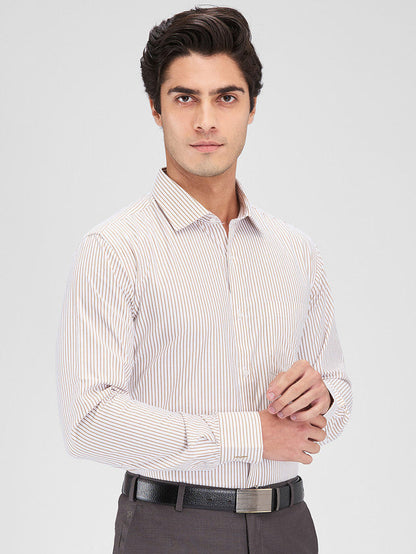 Park Avenue Brown Stripe Slim Fit Cotton Blend Formal Shirt