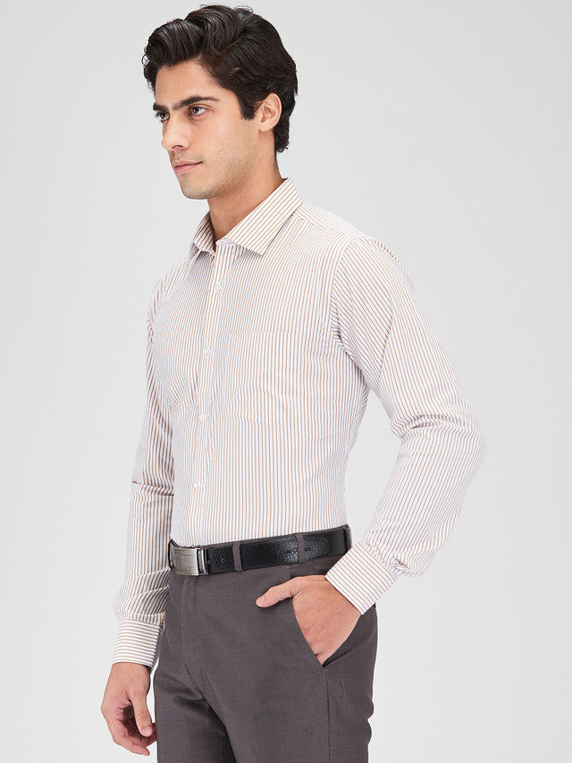 Park Avenue Brown Stripe Slim Fit Cotton Blend Formal Shirt