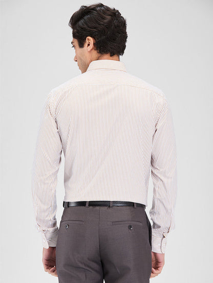 Park Avenue Brown Stripe Slim Fit Cotton Blend Formal Shirt