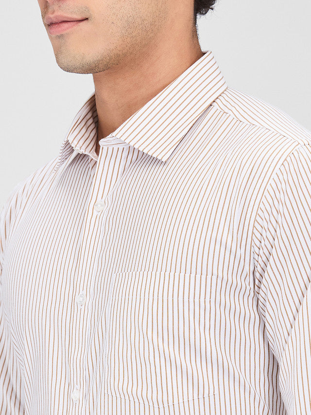 Park Avenue Brown Stripe Slim Fit Cotton Blend Formal Shirt