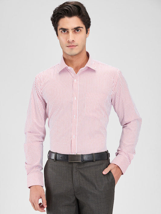 Park Avenue Red Stripe Slim Fit Cotton Blend Formal Shirt