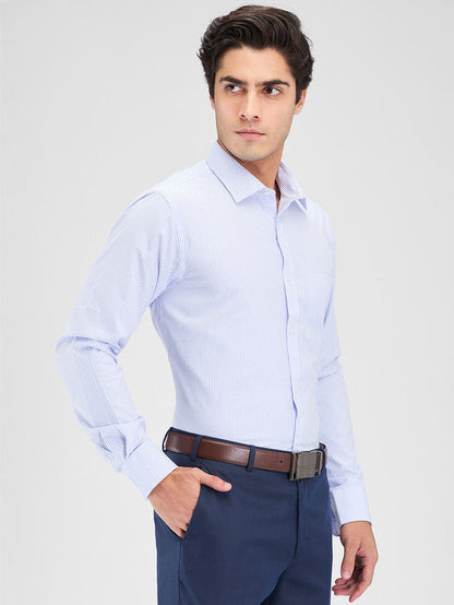 Park Avenue Blue Stripe Slim Fit Cotton Blend Formal Shirt
