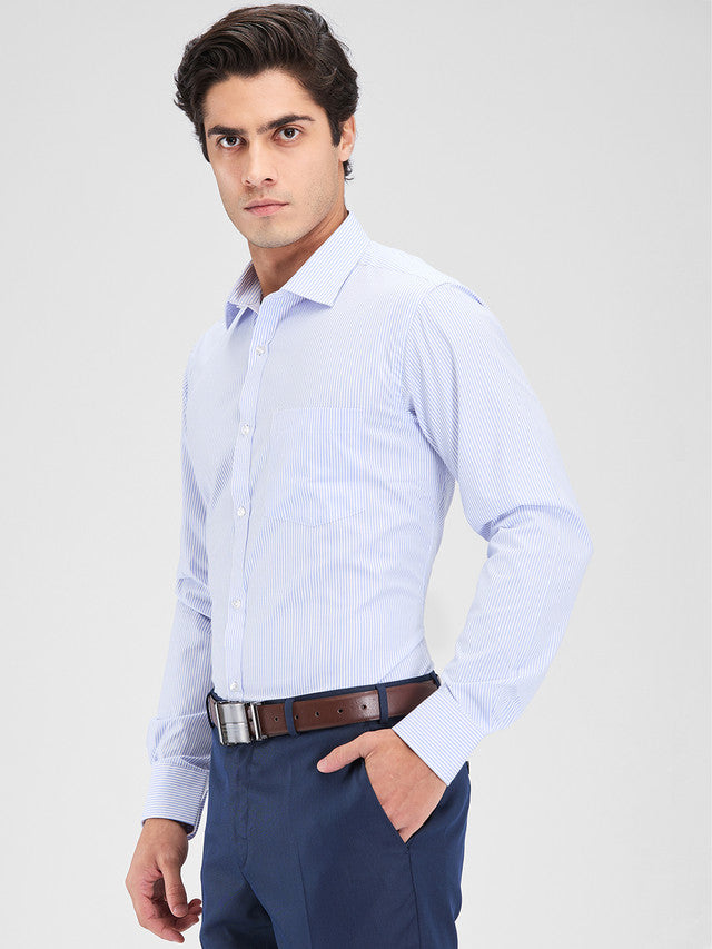 Park Avenue Blue Stripe Slim Fit Cotton Blend Formal Shirt