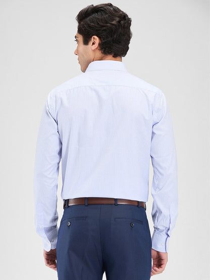 Park Avenue Blue Stripe Slim Fit Cotton Blend Formal Shirt