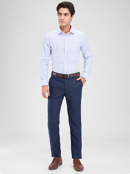 Park Avenue Blue Stripe Slim Fit Cotton Blend Formal Shirt