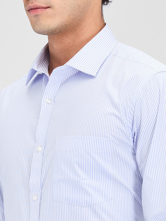 Park Avenue Blue Stripe Slim Fit Cotton Blend Formal Shirt