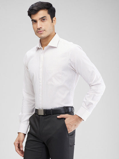 Park Avenue Brown Stripe Slim Fit Full Sleeve Cotton Blend Shirt