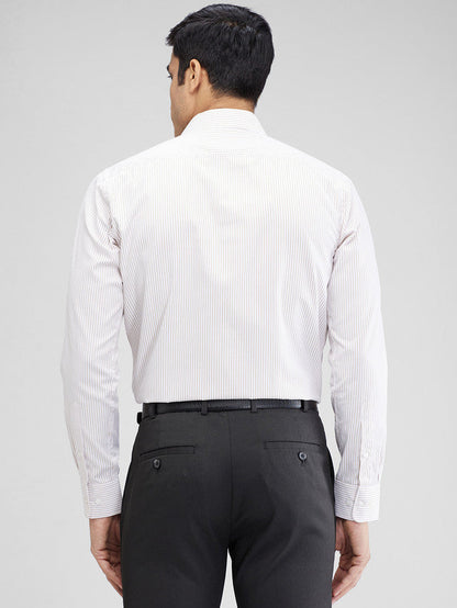 Park Avenue Brown Stripe Slim Fit Full Sleeve Cotton Blend Shirt