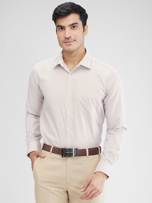 Park Avenue Khaki Checks Slim Fit Full Sleeve Cotton Blend Shirt