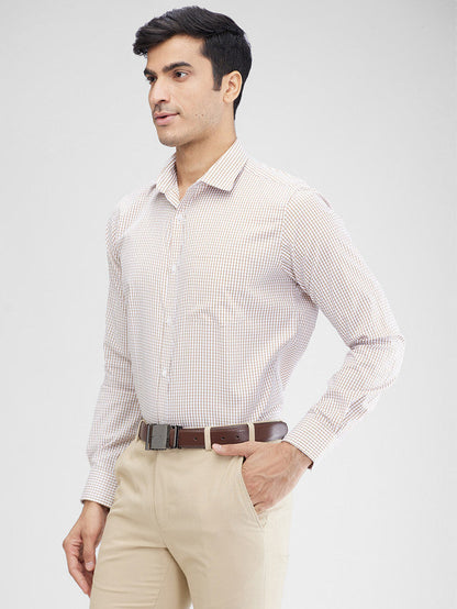 Park Avenue Khaki Checks Slim Fit Full Sleeve Cotton Blend Shirt
