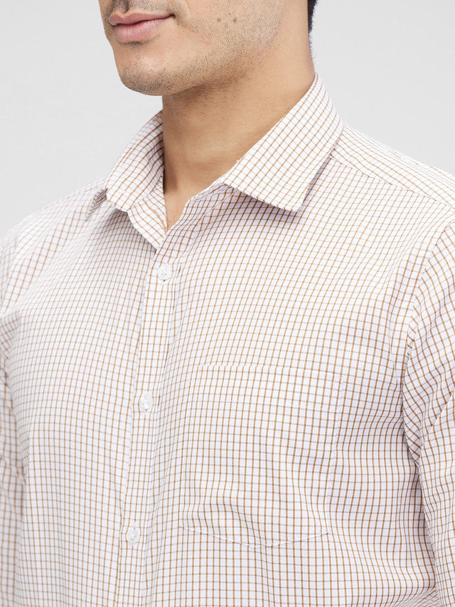 Park Avenue Khaki Checks Slim Fit Full Sleeve Cotton Blend Shirt