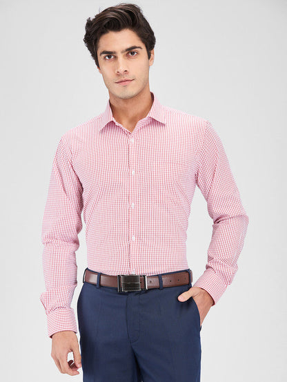 Park Avenue Red Checks Slim Fit Cotton Blend Formal Shirt