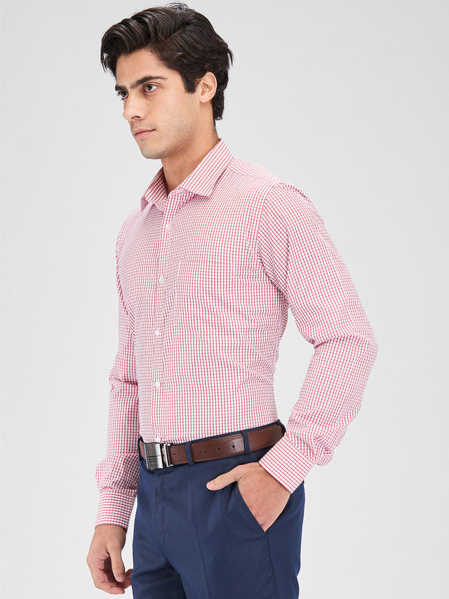 Park Avenue Red Checks Slim Fit Cotton Blend Formal Shirt