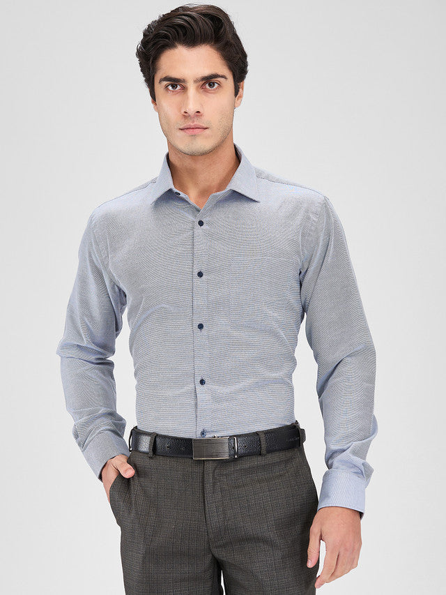 Park Avenue Grey Structure Slim Fit Cotton Blend Formal Shirt