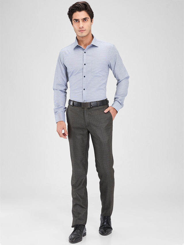 Park Avenue Grey Structure Slim Fit Cotton Blend Formal Shirt