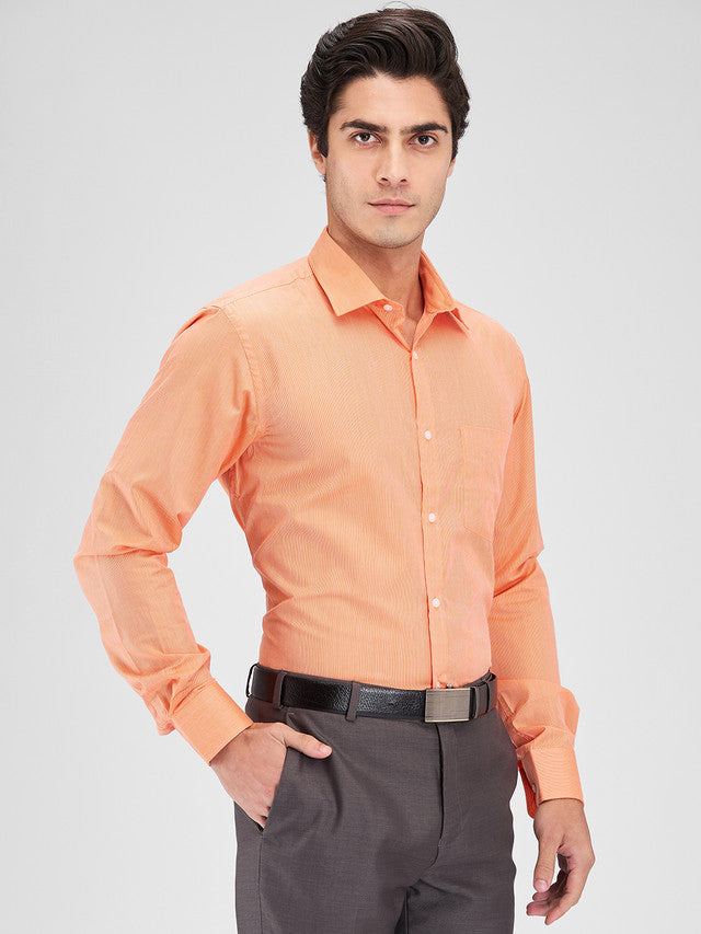 Park Avenue Orange Stripe Slim Fit Cotton Blend Formal Shirt