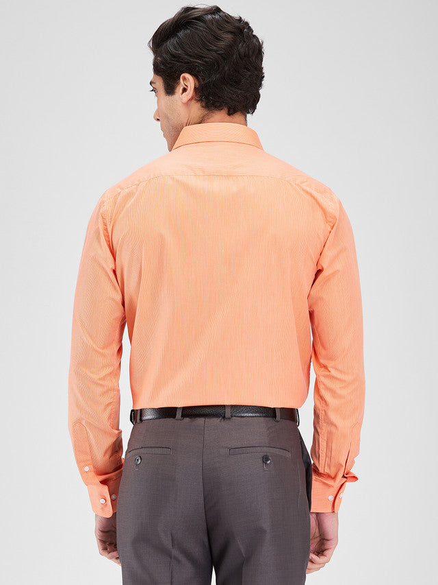 Park Avenue Orange Stripe Slim Fit Cotton Blend Formal Shirt