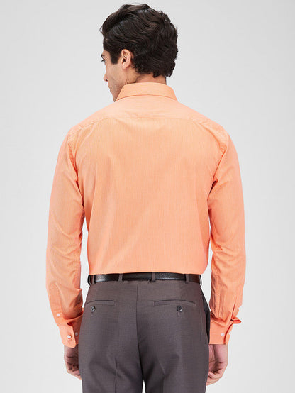 Park Avenue Orange Stripe Slim Fit Cotton Blend Formal Shirt