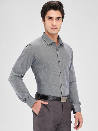 Park Avenue Men Grey Stripe Slim Fit Cotton Blend Shirt