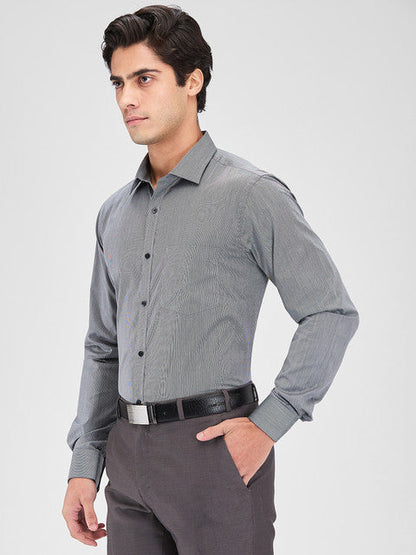 Park Avenue Men Grey Stripe Slim Fit Cotton Blend Shirt