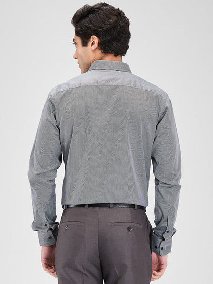 Park Avenue Men Grey Stripe Slim Fit Cotton Blend Shirt
