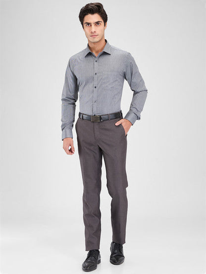 Park Avenue Men Grey Stripe Slim Fit Cotton Blend Shirt