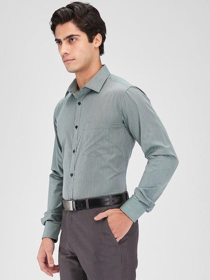 Park Avenue Grey Stripe Slim Fit Cotton Blend Formal Shirt