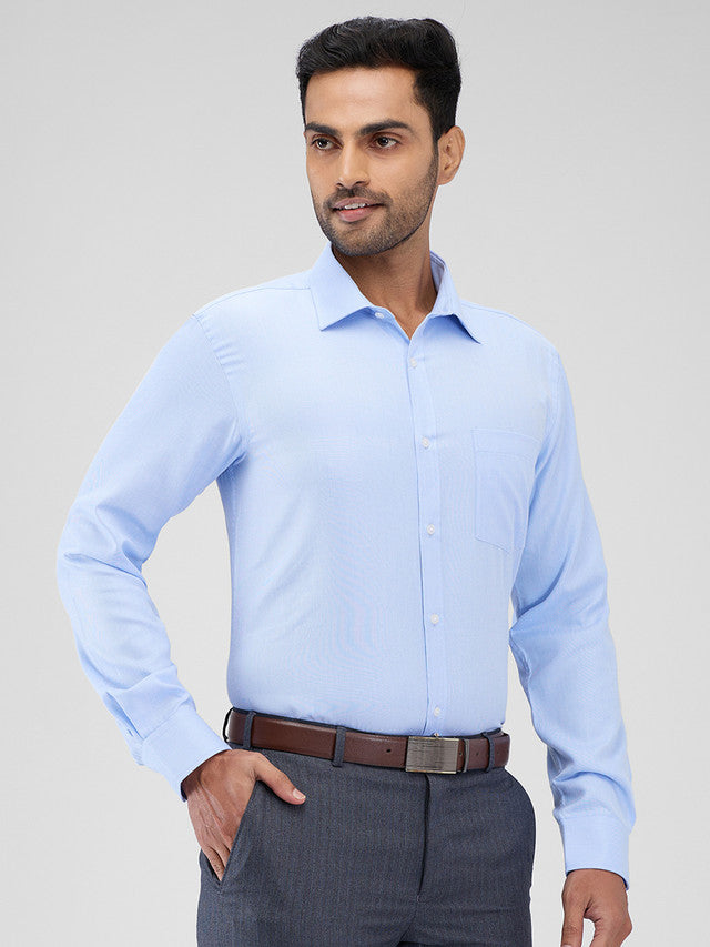 Park Avenue Blue Structure Slim Fit Cotton Blend Formal Shirt