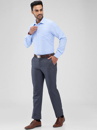 Park Avenue Blue Structure Slim Fit Cotton Blend Formal Shirt