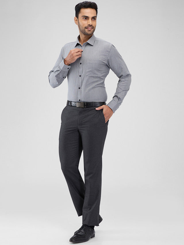 Park Avenue Grey Structure Slim Fit Cotton Blend Formal Shirt
