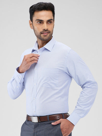 Park Avenue Blue Stripe Slim Fit Cotton Blend Formal Shirt