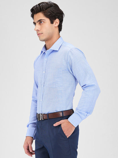 Park Avenue Blue Structure Slim Fit Cotton Blend Formal Shirt