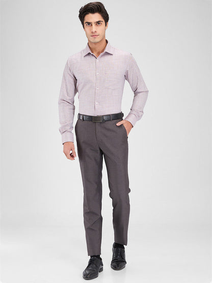 Park Avenue Maroon Structure Slim Fit Cotton Blend Formal Shirt