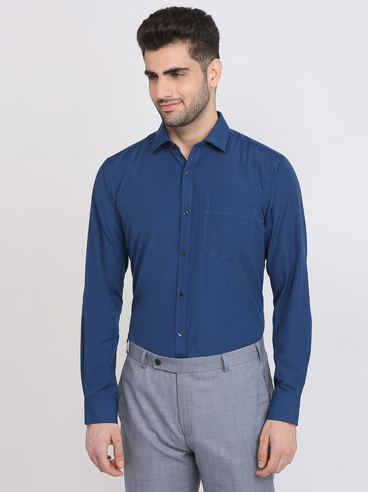 Park Avenue Men Blue Solid Slim Fit Polyester Blend Formal Shirt