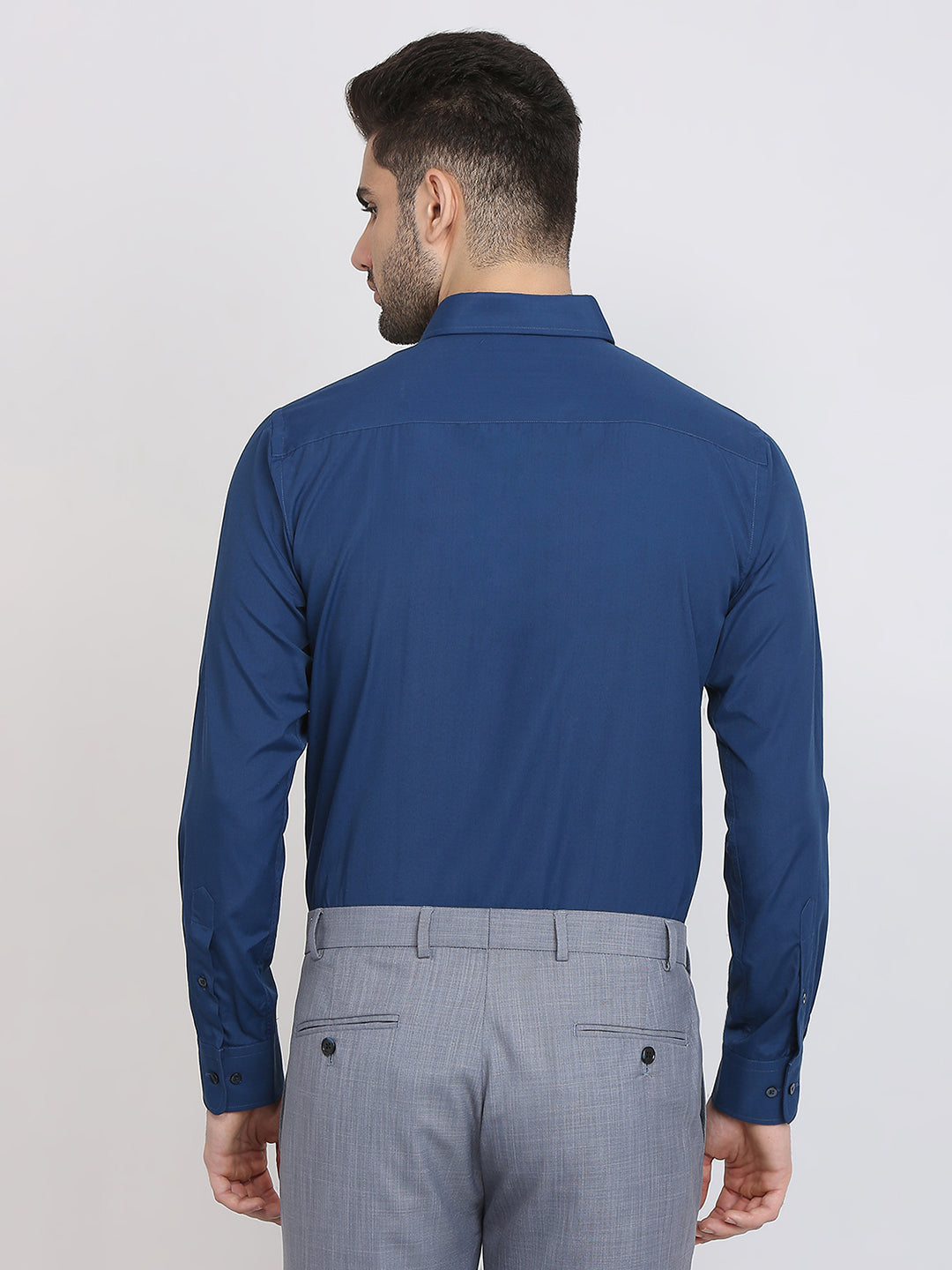 Park Avenue Men Blue Solid Slim Fit Polyester Blend Formal Shirt