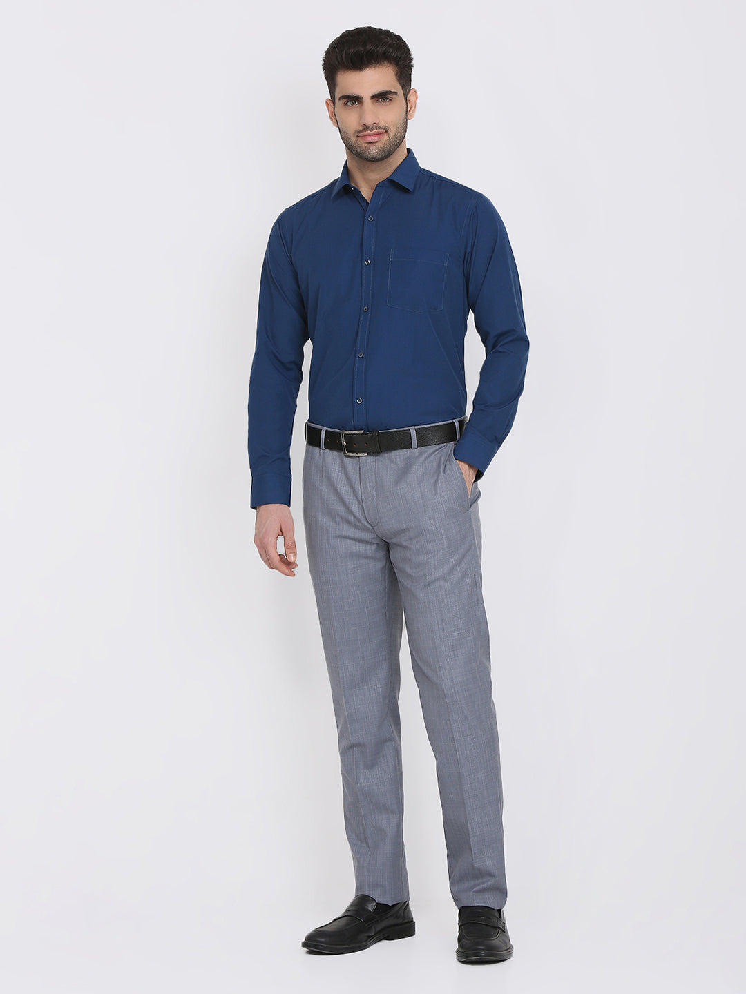 Park Avenue Men Blue Solid Slim Fit Polyester Blend Formal Shirt