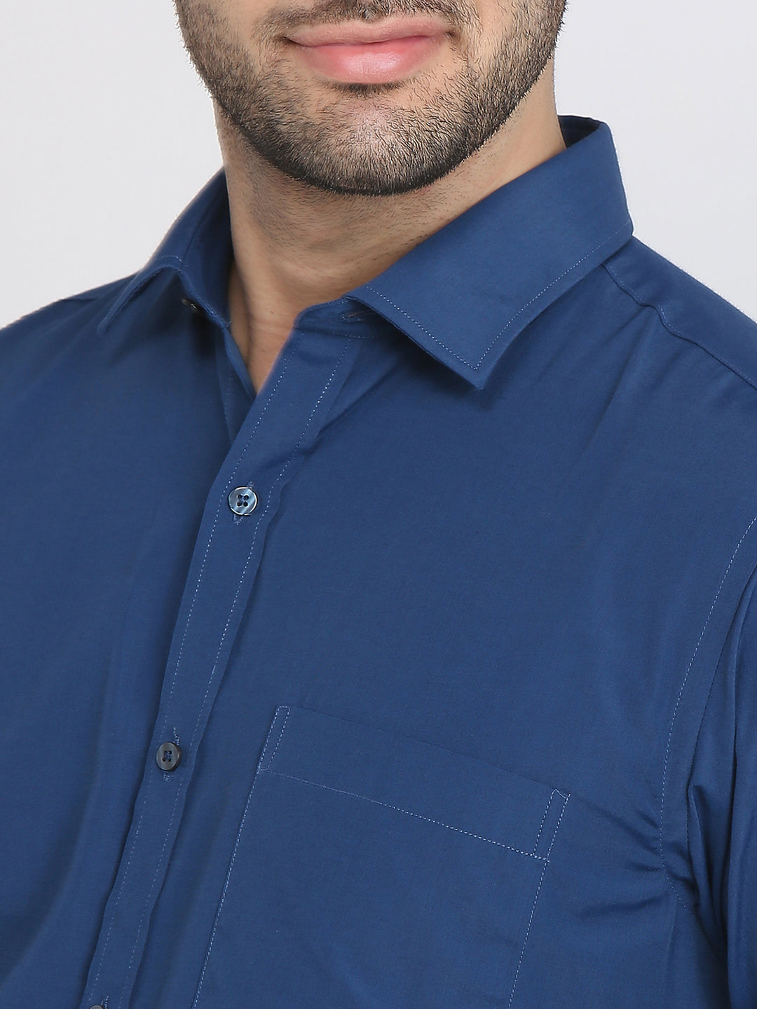 Park Avenue Men Blue Solid Slim Fit Polyester Blend Formal Shirt