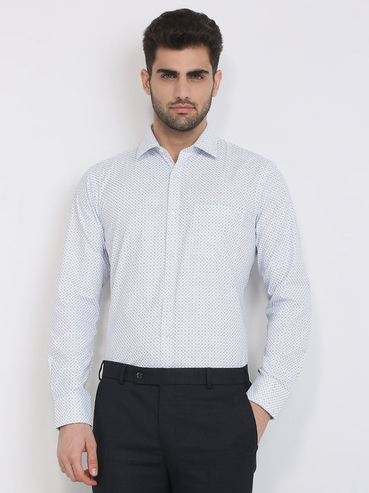 Park Avenue Men Blue Printed Slim Fit Polyester Blend Formal Shirt