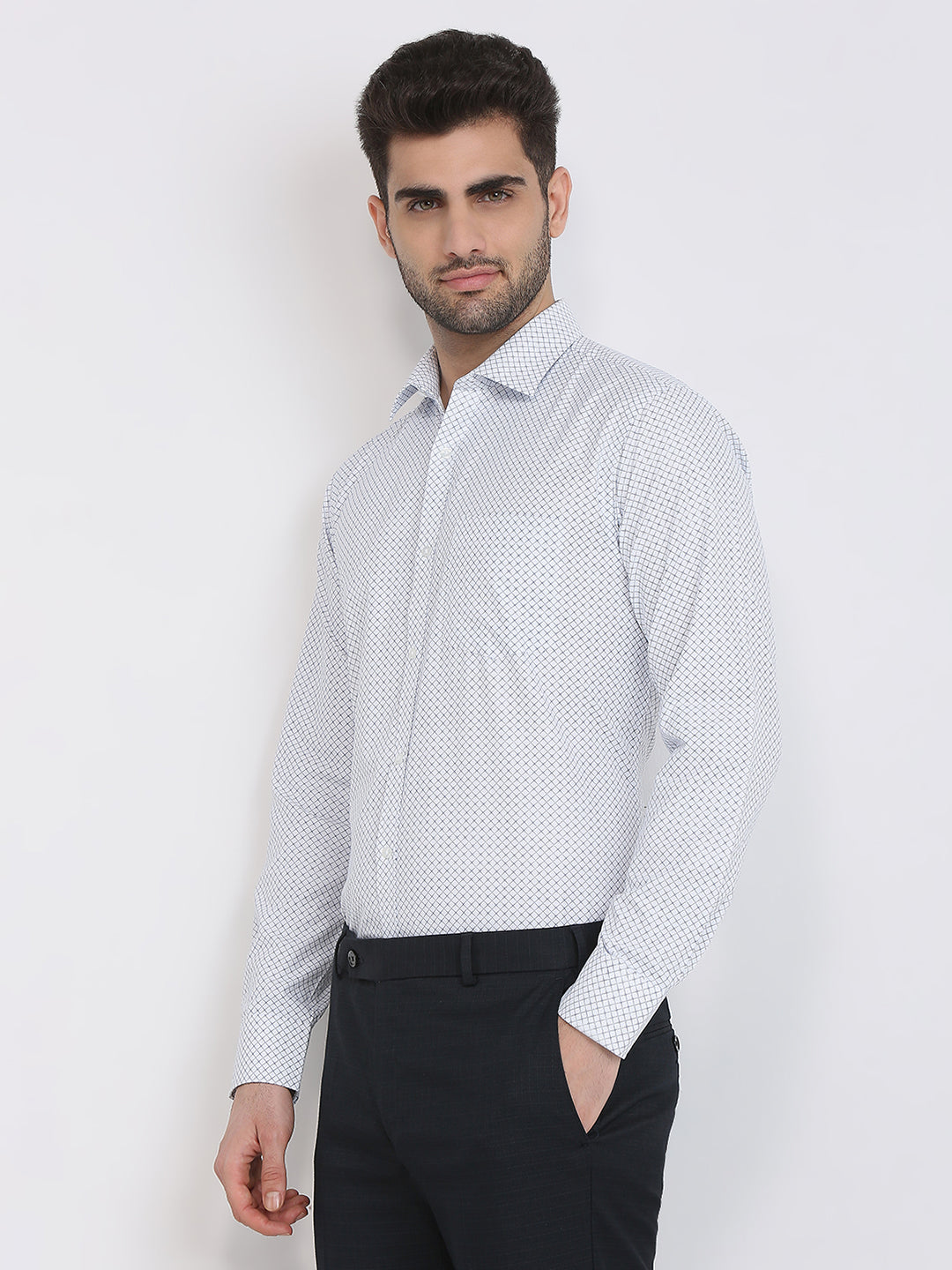 Park Avenue Men Blue Printed Slim Fit Polyester Blend Formal Shirt